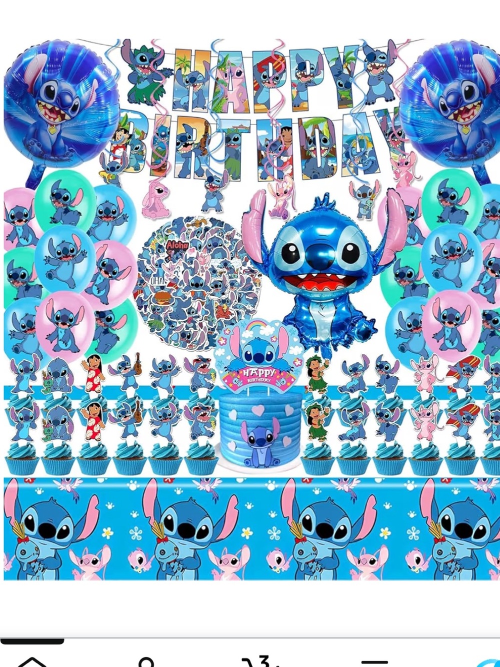 Blue Character Party Decoration Set – Stitch-Themed Birthday Kit